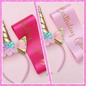 🦄New🦄Birthday Satin Sash & Unicorn Headband🦄